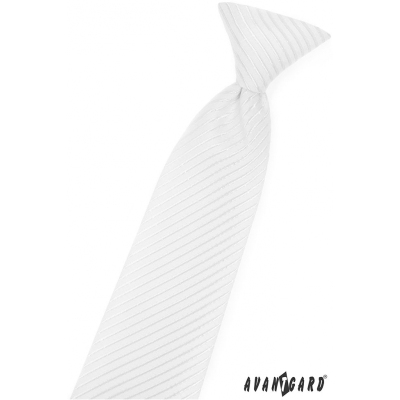 Bílá chlapecká kravata s lesklým proužkem