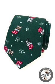 Zelená vánoční kravata s buldočkem