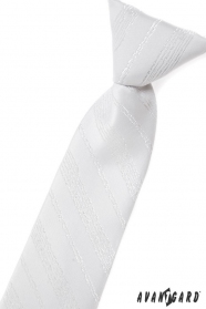 Bílá dětská kravata se stříbrným vzorem