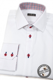 Bílá pánská košile slim s červenými knoflíky