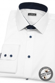 Bílá pánská košile SLIM s modrými doplňky