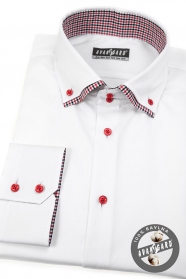 Bílá košile SLIM dlouhý rukáv, červené knoflíky
