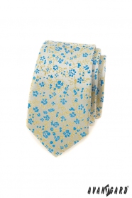 Úzká kravata s modro-žlutým vzorem