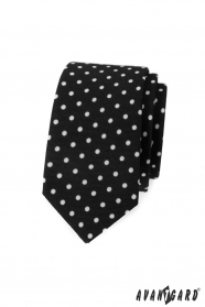 Černá slim kravata s bílými puntíky