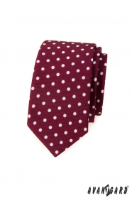 Bordó slim kravata s bílými puntíky