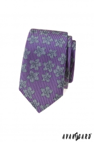 Fialová slim kravata s šedým vzorem