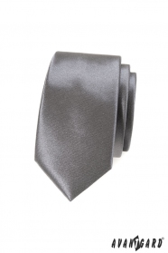 Úzká kravata SLIM grafitová jednobarevná