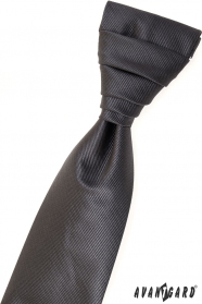 Grafitově šedá francouzská kravata + kapesníček