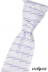 Svatební kravata s kapesníčkem lila vlnky
