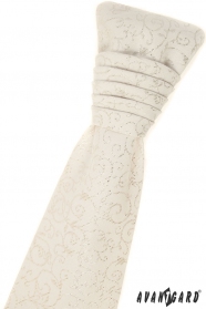 Francouzská kravata smetanové barvy s kapesníček - stříbrný vzor