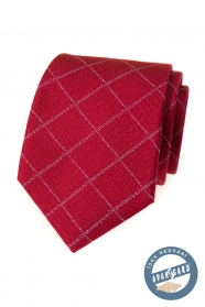 Hedvábná kravata červená s mřížkovaným vzorem
