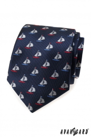 Modrá pánská kravata barevné plachetnice