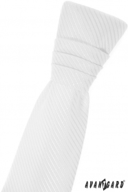 Bílá chlapecká francouzská kravata s diagonálním proužkem