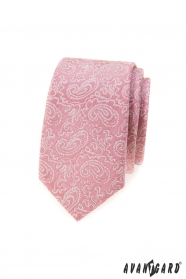 Pudrově růžová slim kravata se vzorem Paisley