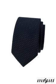Modrá slim kravata s hnědými puntíky