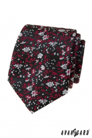 Černá kravata s červeno-šedým vzorem