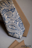 Modrá slim kravata s béžovým paisley motivem - šířka 6 cm