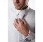 Svatební vesta s kravatou a kapesníčkem Bílá lesklý vzor - 66