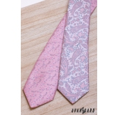Růžovo-šedá kravata Paisley - šířka 7 cm