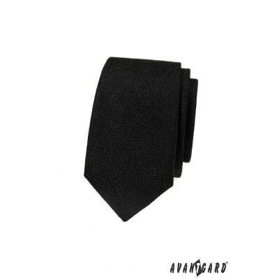 Černá úzká kravata s paisley motivem