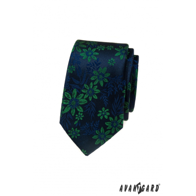 Slim kravata s modro-zeleným vzorem