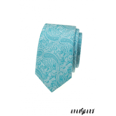 Tyrkysová slim kravata s paisley vzorem