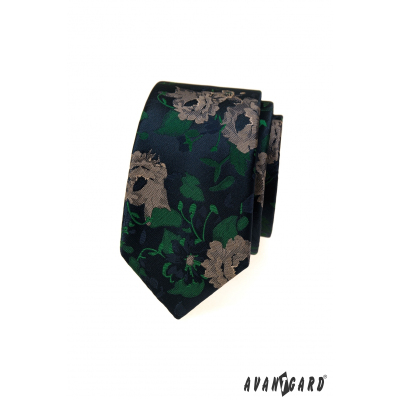 Úzká kravata s barevným květinovým vzorem