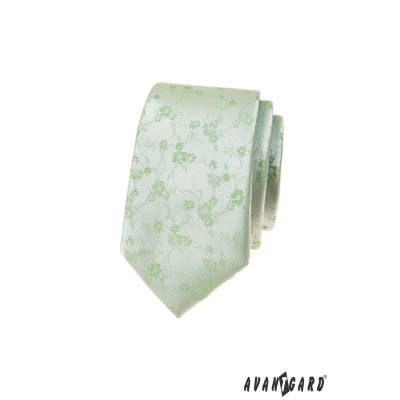 Úzká kravata s květinovým vzorem v zelené