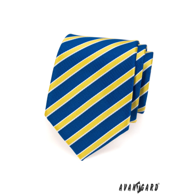 Modrá kravata se žlutými pruhy