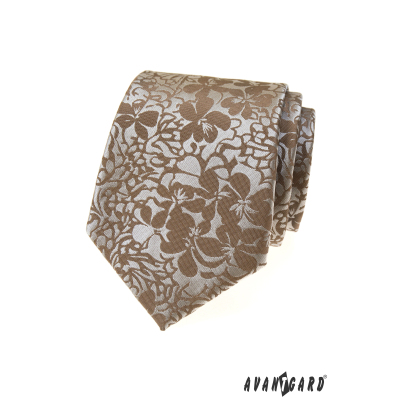 Béžová kravata s kvetinovým vzorem