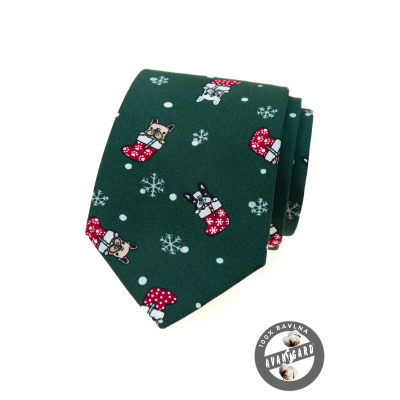 Zelená vánoční kravata s buldočkem
