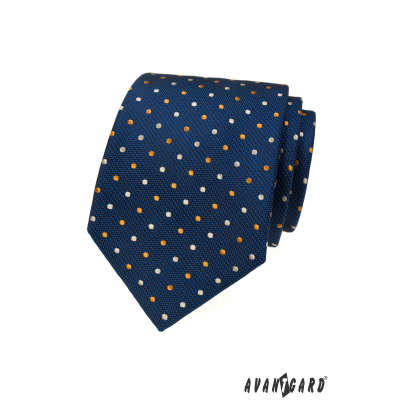 Modrá strukturovaná kravata s puntíky