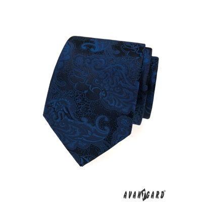 Modrá kravata s paisley vzorem a kapesníčkem