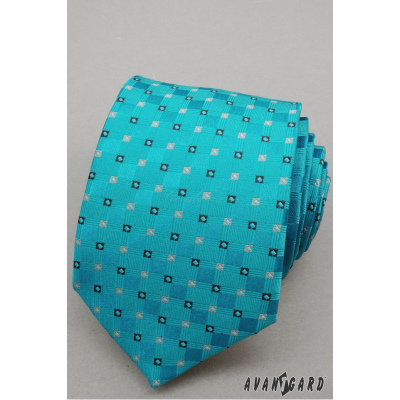 Tyrkysová kravata s drobnými kostkami