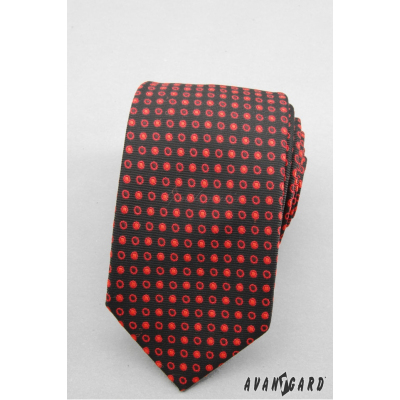Úzká kravata SLIM černá červené puntíky