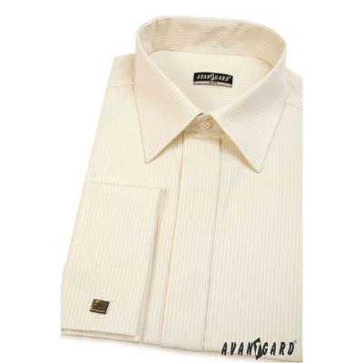 Pánská košile SLIM smetanová s úzkým proužkem, prodloužená velikost
