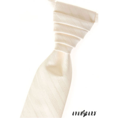 Smetanová svatební kravata s jemnými proužky
