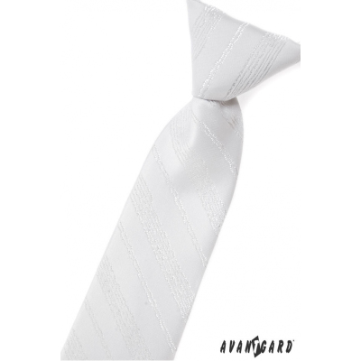 Bílá dětská kravata se stříbrným vzorem