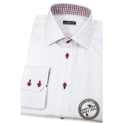 Bílá pánská košile slim s červenými knoflíky