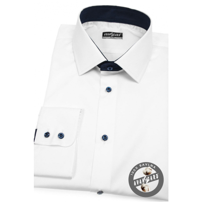 Bílá pánská košile SLIM s modrými doplňky