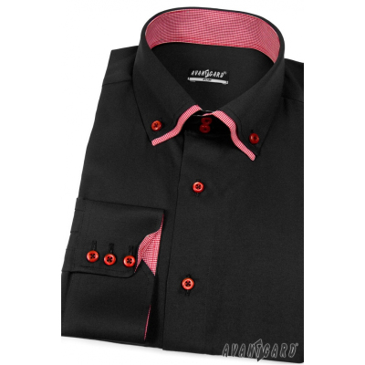 Pánská košile SLIM černá s červenou uvnitř