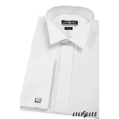 Pánská fraková košile SLIM MK bílá plisovaná