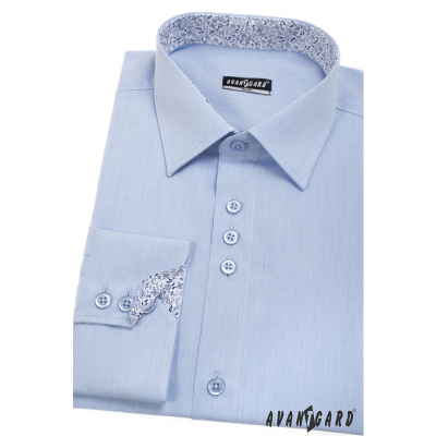 Modrá pánská košile slim s vnitřním vzorem, dlouhý rukáv