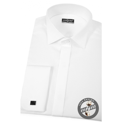 Bílá piké smokingová slim košile s dvojitou manžetou