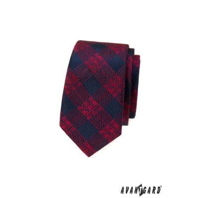 Modro-červená károvaná slim kravata