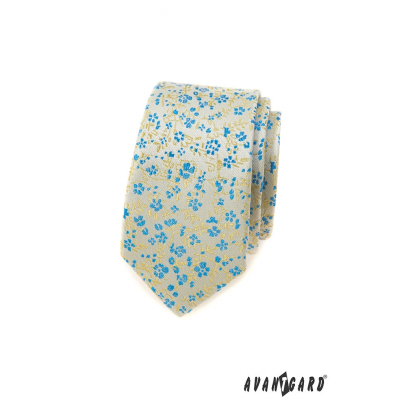 Úzká kravata s modro-žlutým vzorem