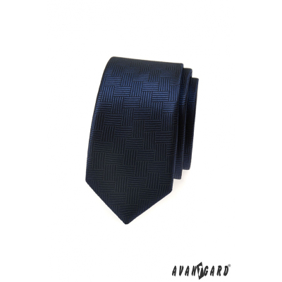 Tmavě modrá slim kravata s čárkovanou strukturou