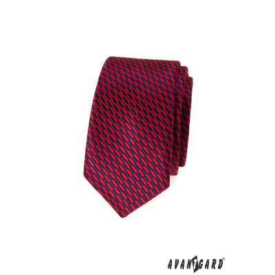 Úzká kravata červeno-modré obdélníky