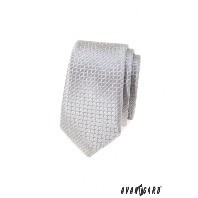 Šedá kostkovaná slim kravata