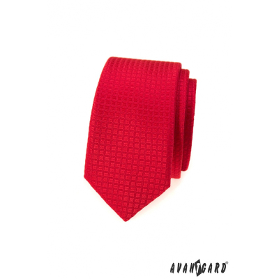 Červená kostkovaná slim kravata